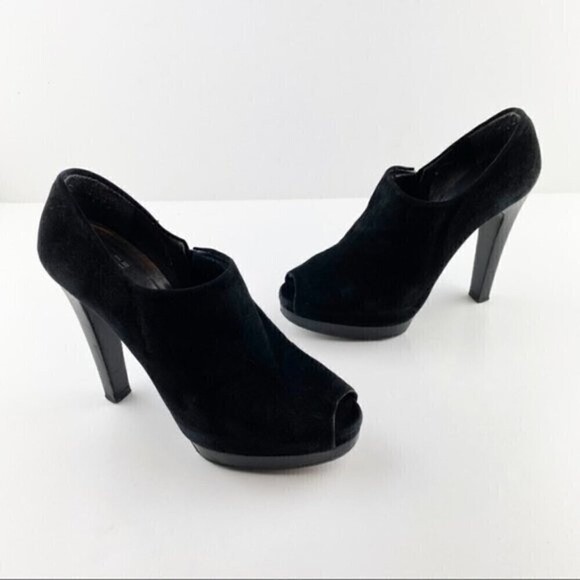 Stuart Weitzman Nanette Black Suede Peep Toe High Heels Platform Booties Size 7 - Picture 1 of 13